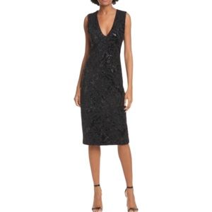 Alice + Olivia Alba Sequin Midi Dress V neck Black Cocktail Party NWT.